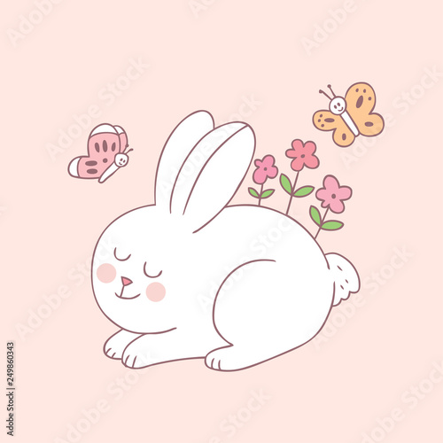 Cartoon cute sweet rabbit and flower vector.