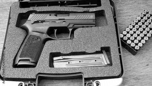 ammunition and gun in Safety box