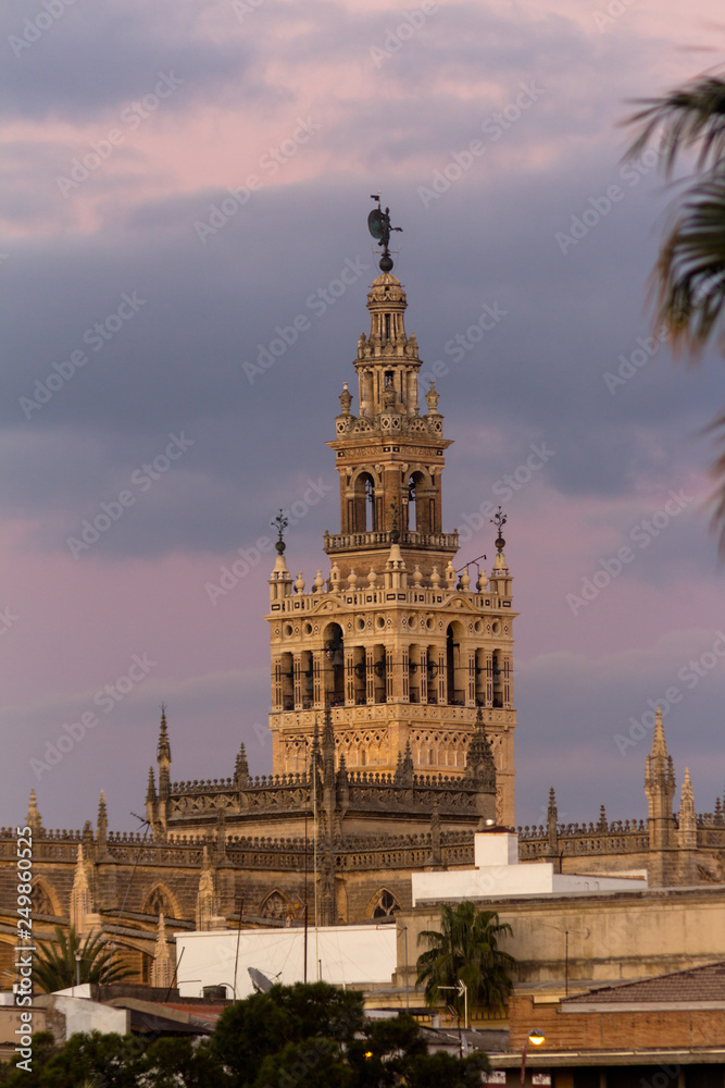 Sunset seen behind the Giralda in Seville