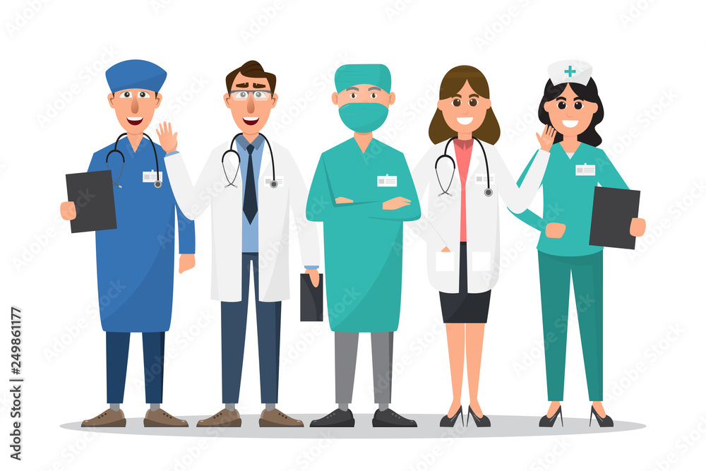 Set of doctor and nurse cartoon characters