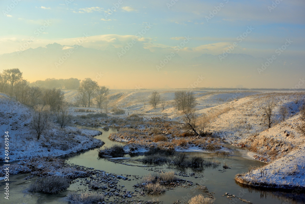 Winter river near Issyk in Almaty region