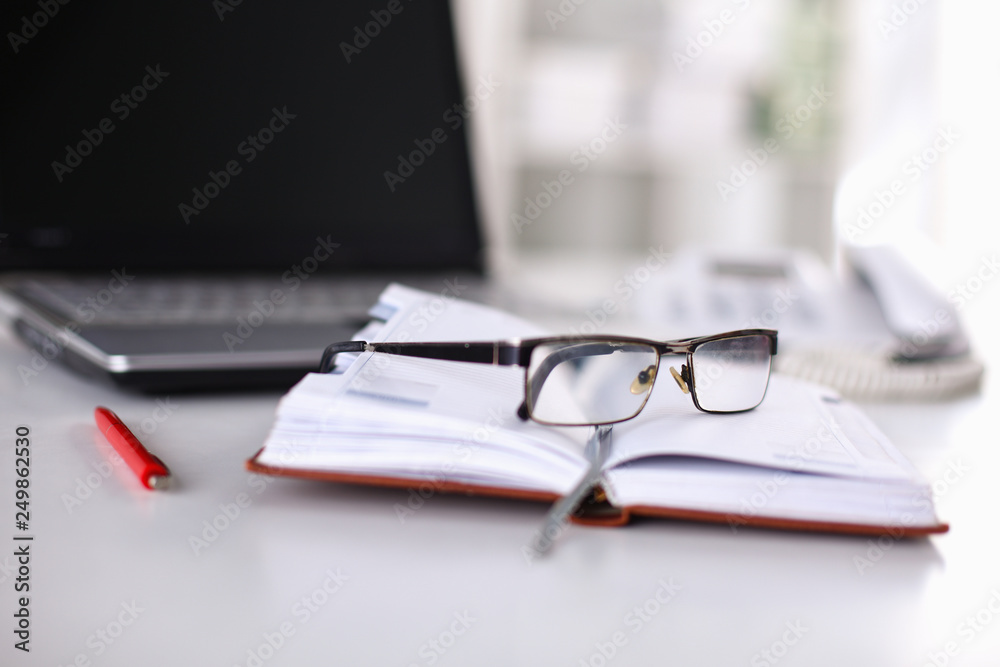 Workspace desktop, documents on the office table Workspace desktop, documents on the office table
