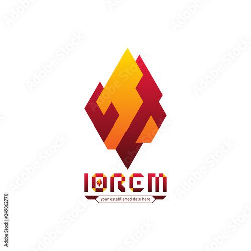Orange and red geometric fire logo template. Creative and modern symbol for company identity, advertising, poster, leaflet, banner, web and flyer.