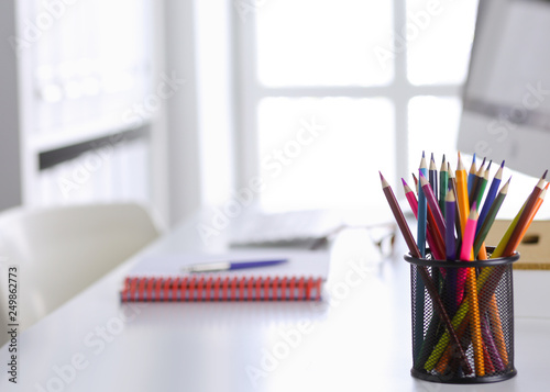 Workspace desktop, documents on the office table