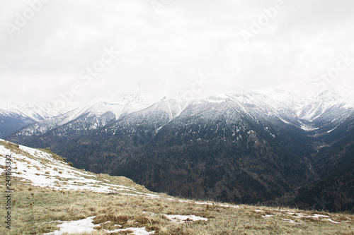 Mountains in the Adygeya Russia, the top in the snow