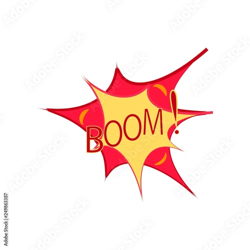 Boom lettering. Comic sound speech effect bubble isolated on white background illustration. Bang inscriptions. Humorous for cloud speech. Vector illustration