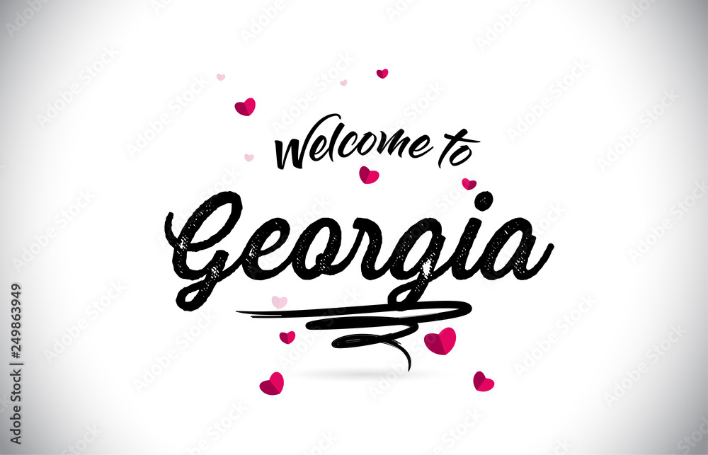 Georgia Welcome To Word Text with Handwritten Font and Pink Heart Shape Design.