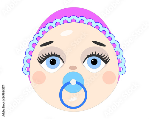 Funny baby in a bonnet with a pacifier