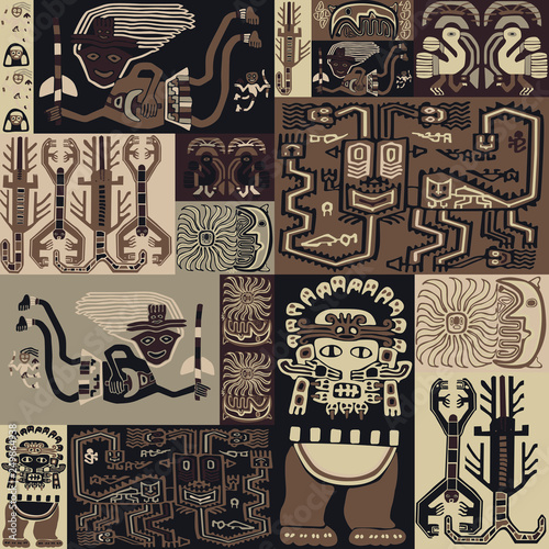 Seamless pattern with ornament in the style of the Peruvian bedspread.