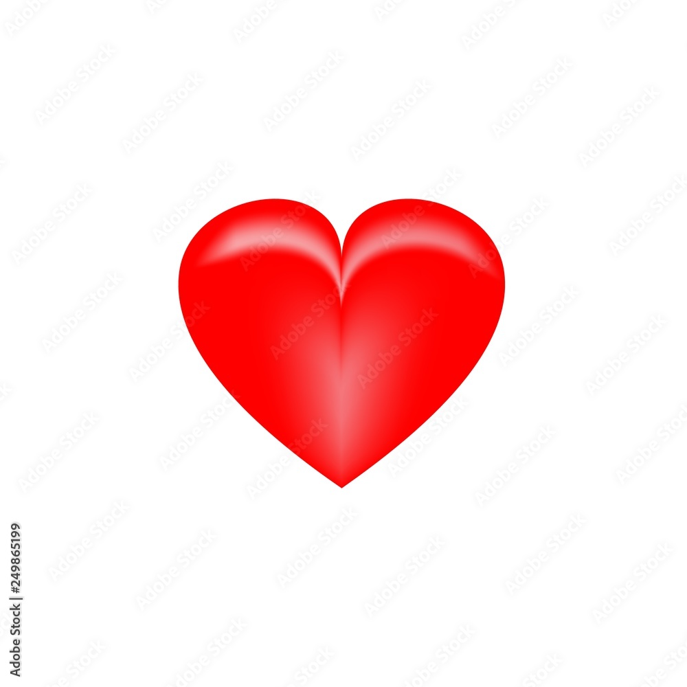 Heart 3D isolated. Red sign on white background. Romantic silhouette symbol linked, join, love, passion and wedding. Colorful mark of valentine day. Design modern element. Vector illustration.