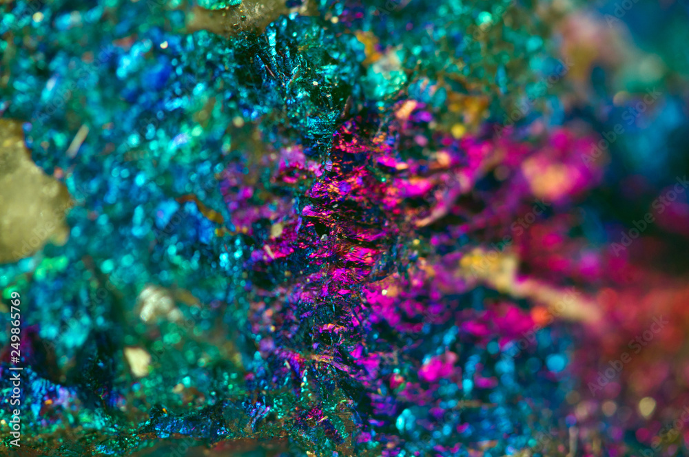 Beautiful texture of natural crystals. Mineral its blurred natural background. Colorful Beautiful background. Macro.