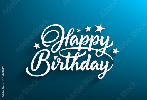 Inscription happy birthday casting a shadow on a blue background. Vector Illustration