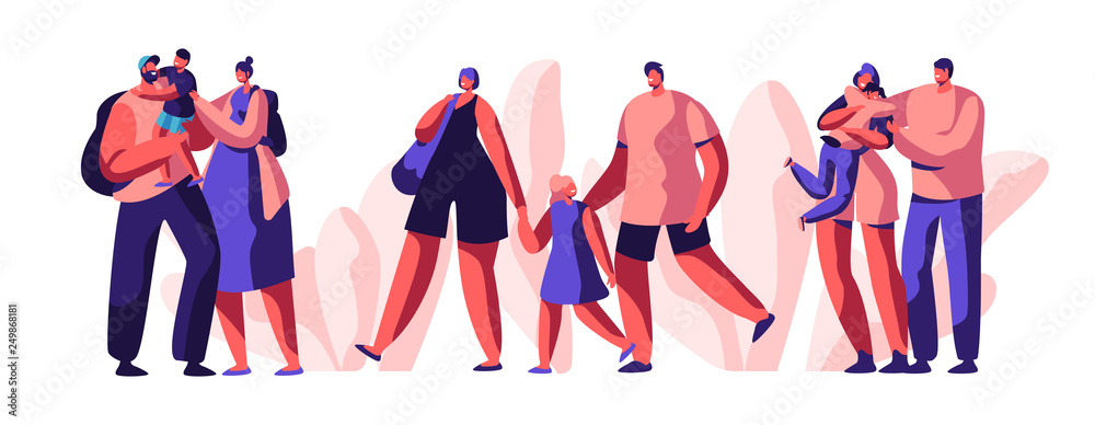 Happy Young Family Spend Joyful Time Together Set. Smiling Parent ...