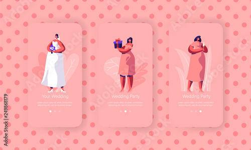 Wedding Preparation Mobile App Page Onboard Screen Set
