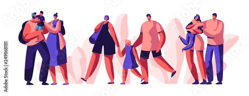 Happy Young Family Spend Joyful Time Together Set. Smiling Parent Character Hold Little Son and Daughter. Man and Woman Cuddling Children Collection of Flat Cartoon Vector Illustration