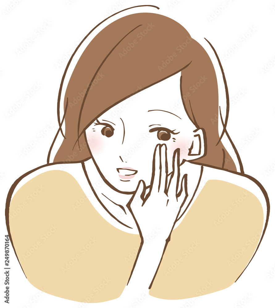 目元を気にする女性 笑顔 目元を気にする女性 笑顔