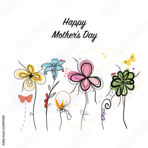 Fototapeta Naklejka Na Ścianę i Meble -  Happy Mother's day greeting card with colorful abstract decorative spring flowers
