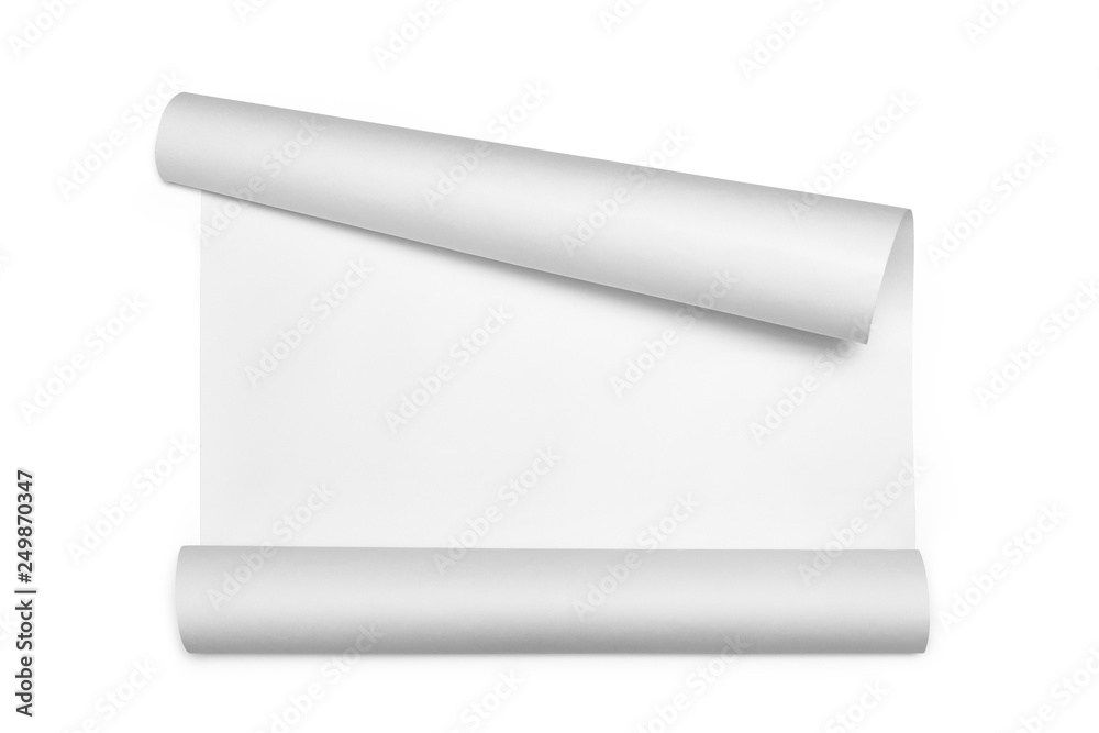 Blank paper scroll isolated on white background, top view Blank paper scroll isolated on white background, top view