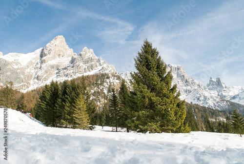 The Dolomites of Trentino winter,Italy,17 February 2019,San Martino di Castrozza, province of Trento,winter landscape,snow-capped mountains of the Dolomites © Rita