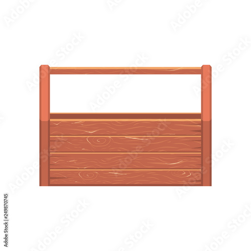 Wooden empty toolbox for tools for building construction, home repair. Flat vector icons for households, service providers isolated on white background.
