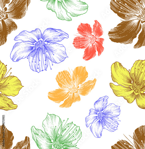 Seamless floral background with flowers hand drawing