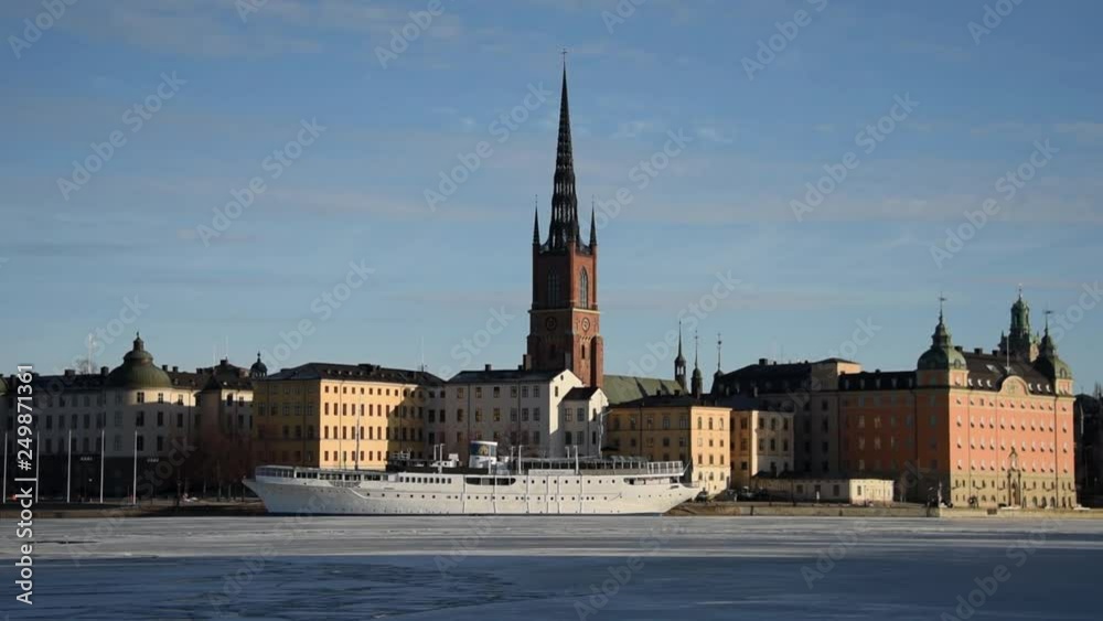 Spring view over the Riddarholmen island at lake Malaren,
