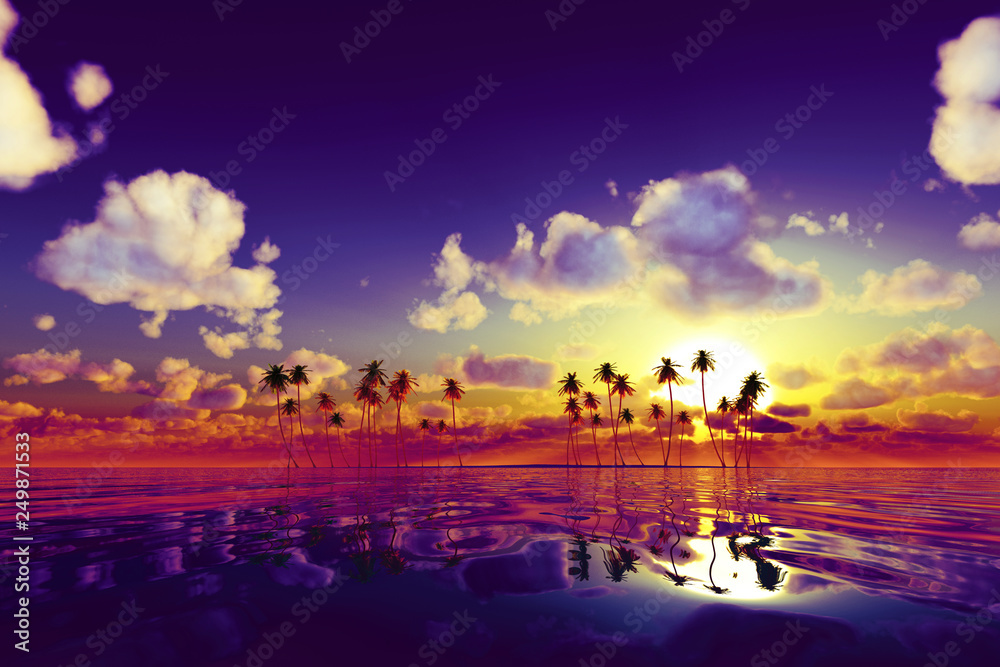 purple sunset over tropic sea