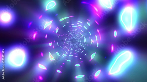 Disco Tunnel Pink Blue Neon Glow Fast Rotating Abstract Motion Background