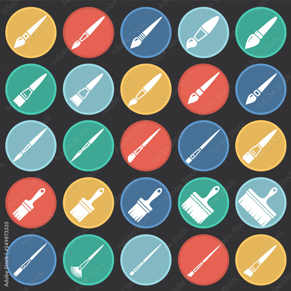 Brush icons set on color circles black background for graphic and web design, Modern simple vector sign. Internet concept. Trendy symbol for website design web button or mobile app Brush icons set on color circles black background for graphic and web design, Modern simple vector sign. Internet concept. Trendy symbol for website design web button or mobile app