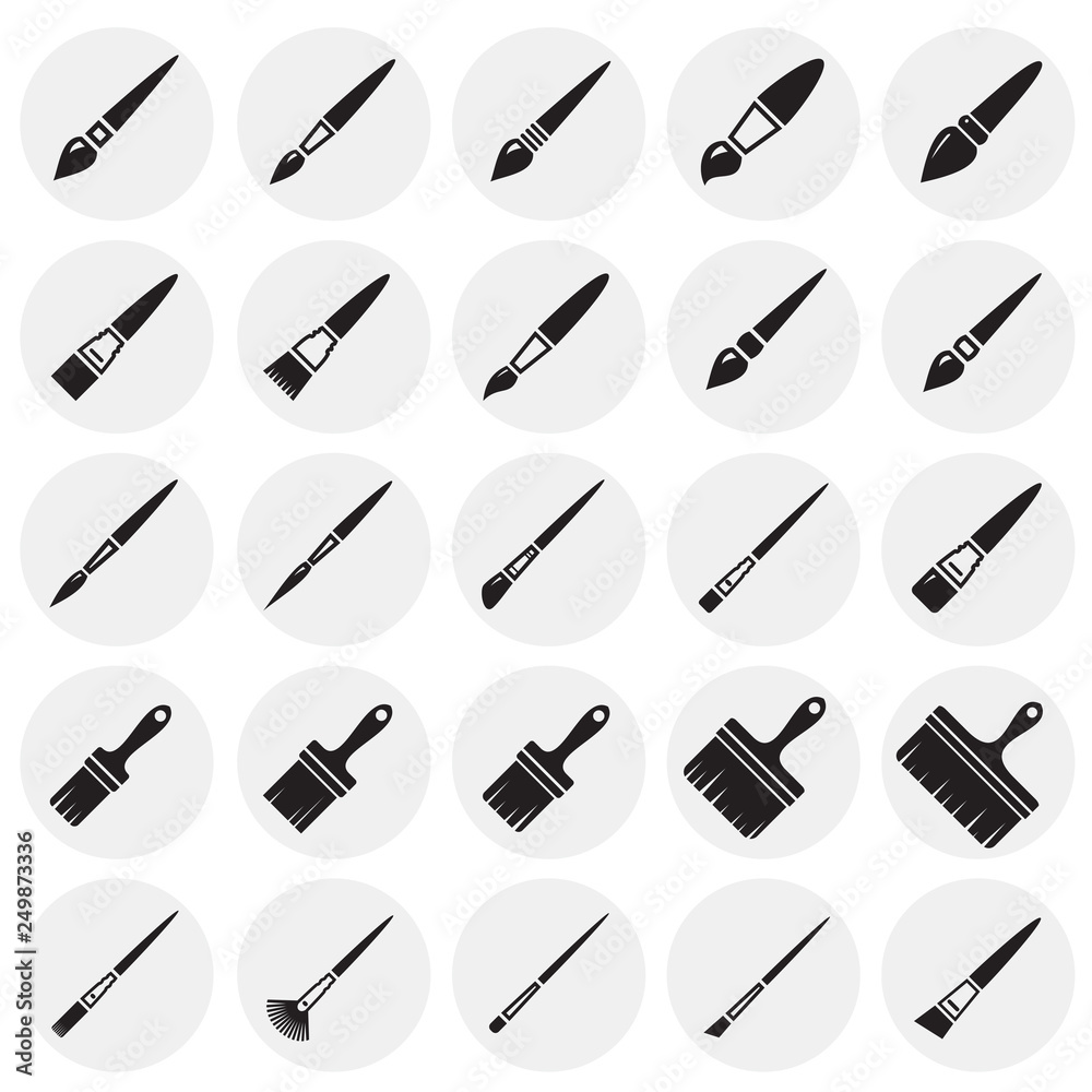 Obraz premium Brush icons set on circles background for graphic and web design, Modern simple vector sign. Internet concept. Trendy symbol for website design web button or mobile app