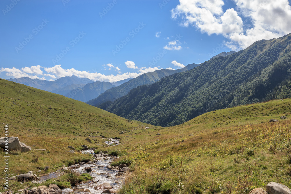 Fototapeta premium Close up view mountains scenes in national park Dombai, Caucasus