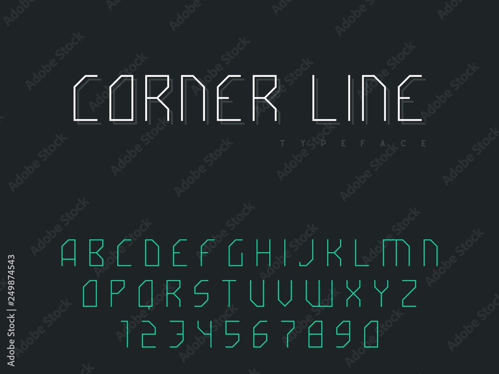 Fototapeta premium Vector latin uppercase alphabet letters and numbers. Abstract linear font