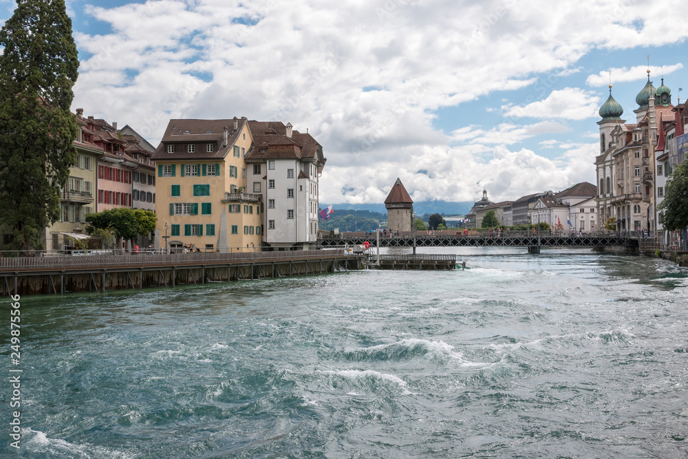 View on lake Lucerne, mountains and city Lucerne, Switzerland, Europe.