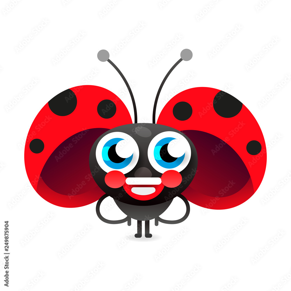 Obraz premium Flirtatious Flying Little Ladybug On White Background