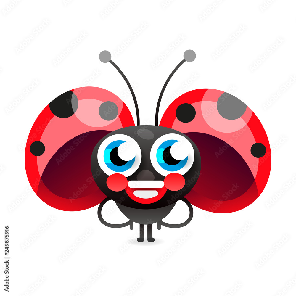 Fototapeta premium Flirtatious Flying Little Ladybug On White Background