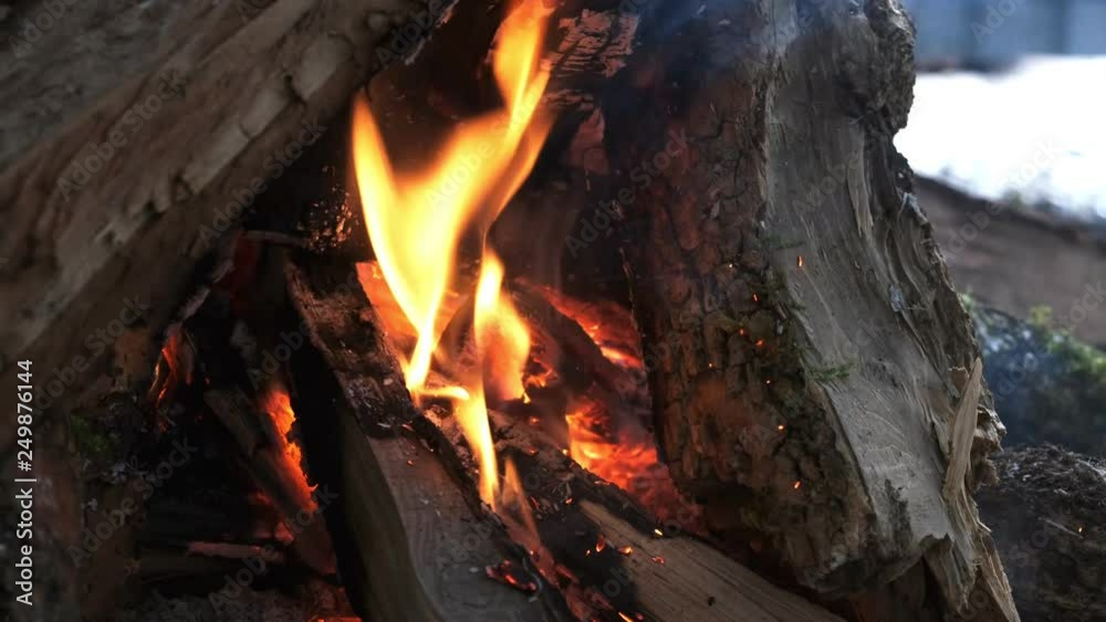 Burning Fire In The Fireplace. Slow motion. A looping clip of a fireplace with medium size flames Burning Fire In The Fireplace. Slow motion. A looping clip of a fireplace with medium size flames