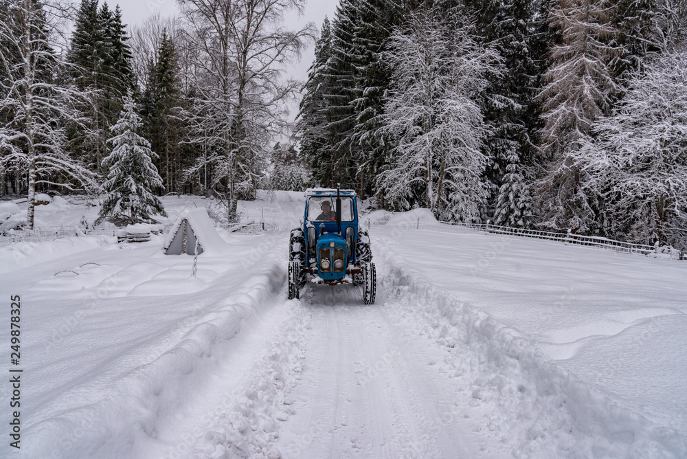old blue fordson dexta tractor plowing snow old blue fordson dexta tractor plowing snow