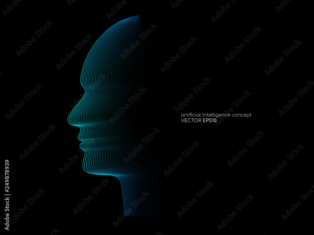Artificial intelligence technology concept human head shape with light ...