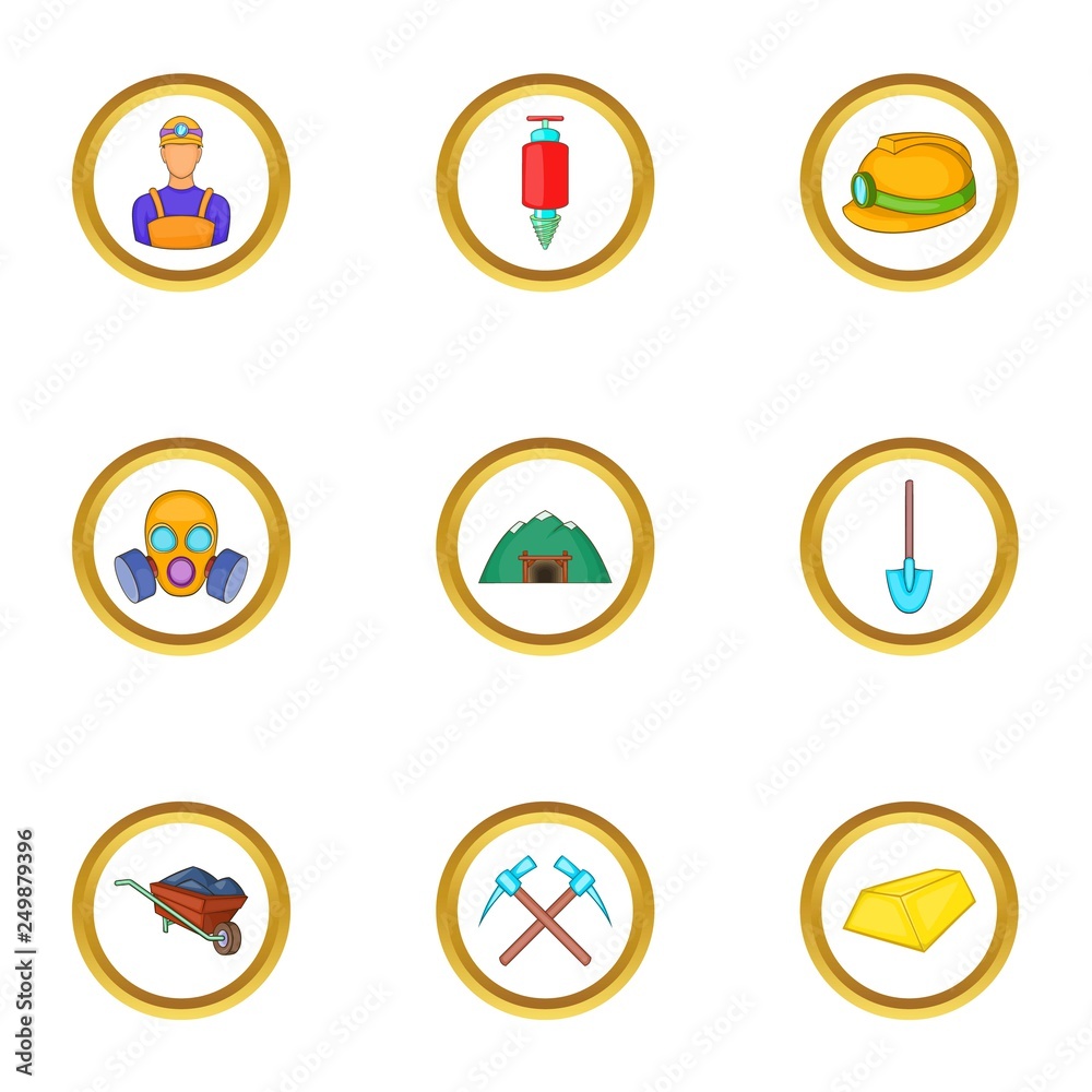 Underground work icons set. Cartoon set of 9 underground work vector icons for web isolated on white background Underground work icons set. Cartoon set of 9 underground work vector icons for web isolated on white background