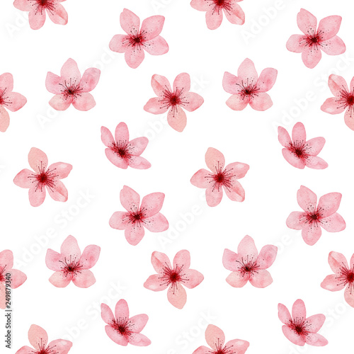 Seamless Pattern of hand drawn watercolor cherry blossom  delicate flowers. Japanese Sakura. Design for wedding invitation  fabric  packaging  textile  cover  postcard  paper  greeting cards  blog.