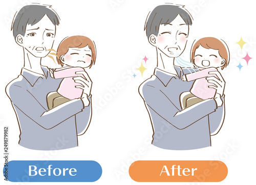 口臭が臭い叔父 男性 イラスト　セット