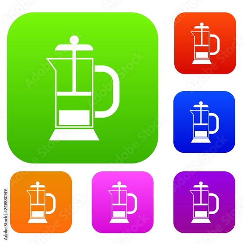 French press coffee maker set icon in different colors isolated vector illustration. Premium collection