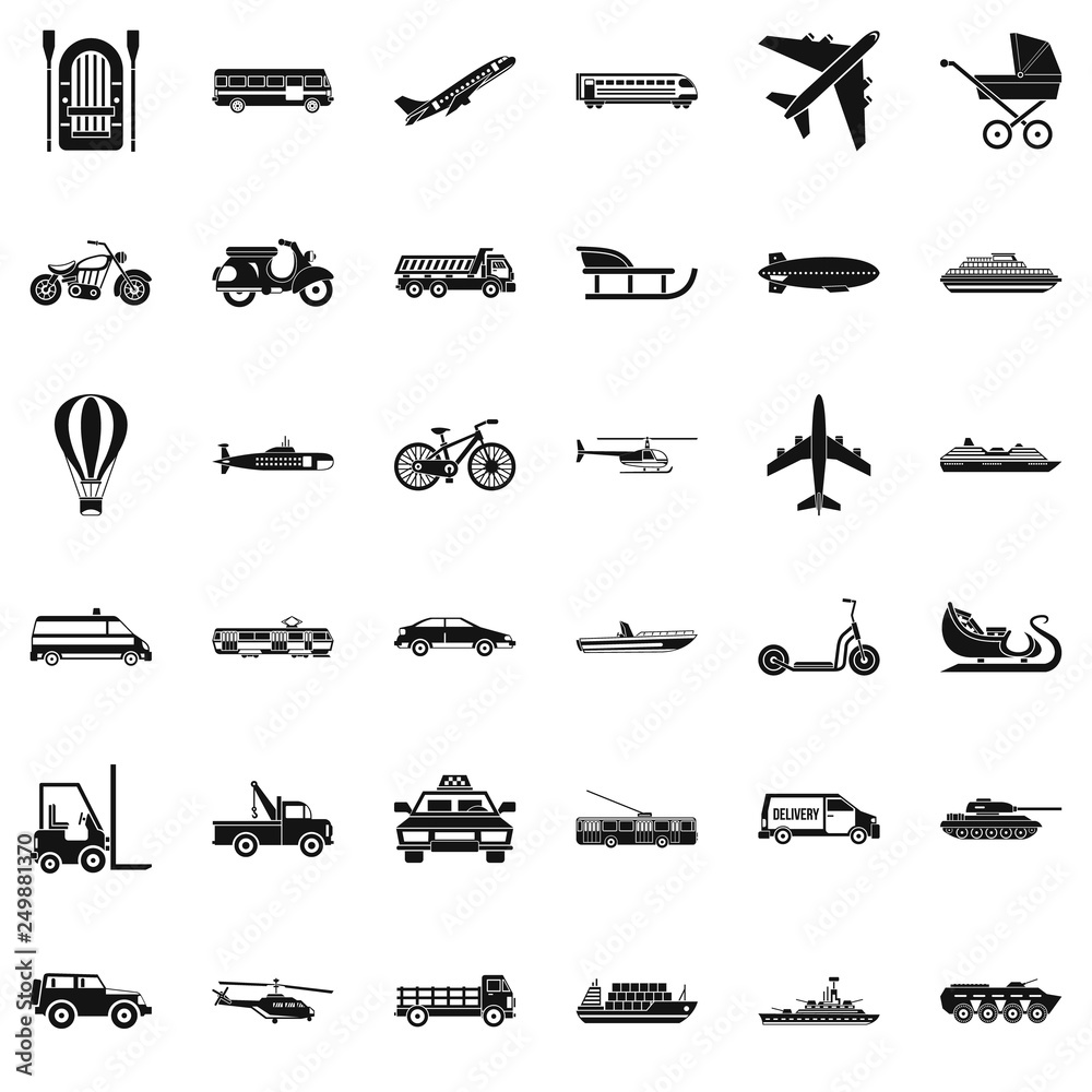 Working transport icons set. Simple style of 36 working transport vector icons for web isolated on white background Working transport icons set. Simple style of 36 working transport vector icons for web isolated on white background