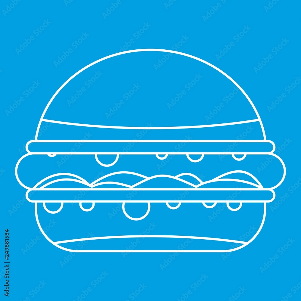 Burger icon blue outline style isolated vector illustration. Thin line sign Burger icon blue outline style isolated vector illustration. Thin line sign