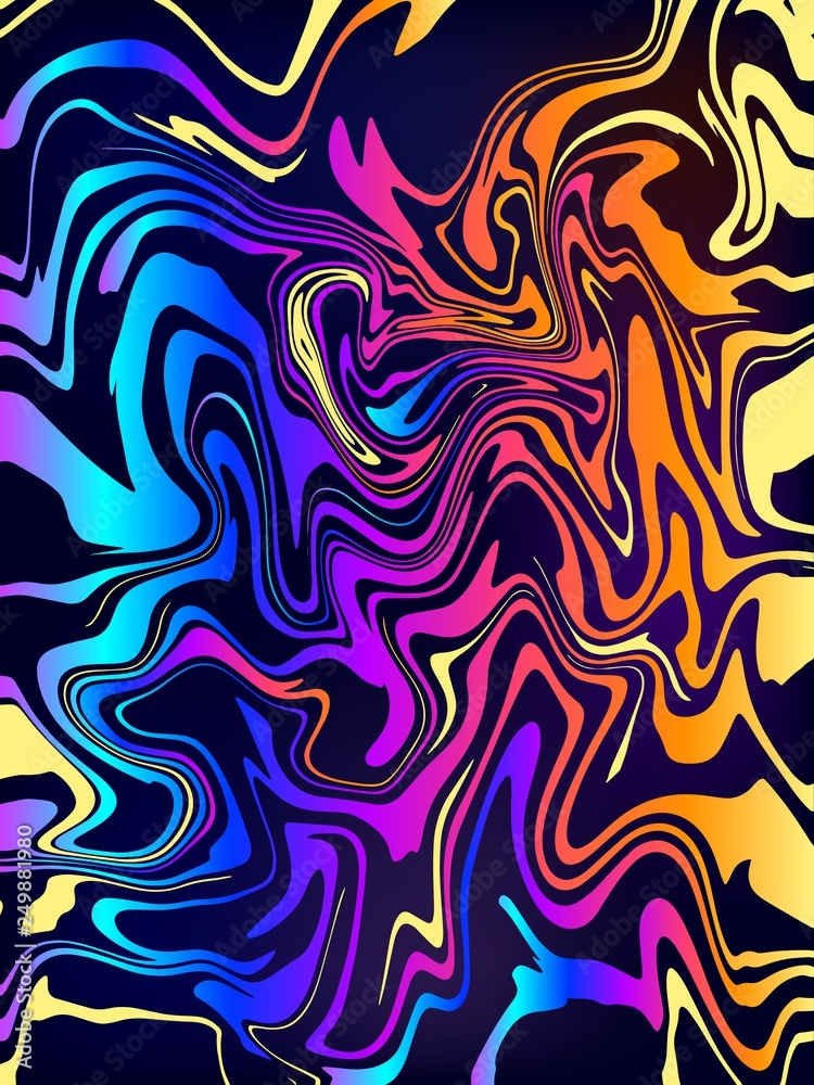Gradient liquid abstract background. Rainbow fluid concept backdrop, oil spill on black. Vertical cover templates. Beautiful vector illustration, print, creative poster. Gradient liquid abstract background. Rainbow fluid concept backdrop, oil spill on black. Vertical cover templates. Beautiful vector illustration, print, creative poster.