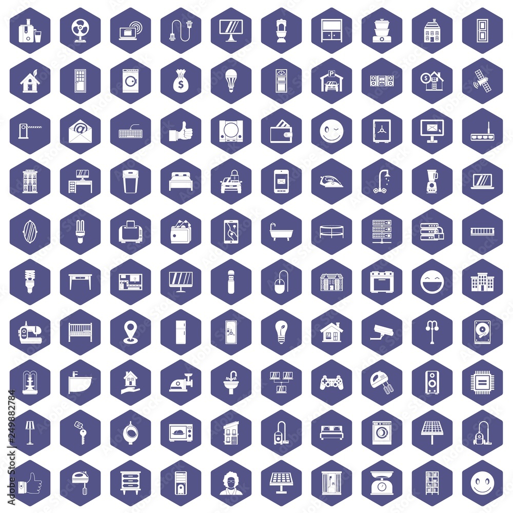100 smart house icons set in purple hexagon isolated vector illustration 100 smart house icons set in purple hexagon isolated vector illustration