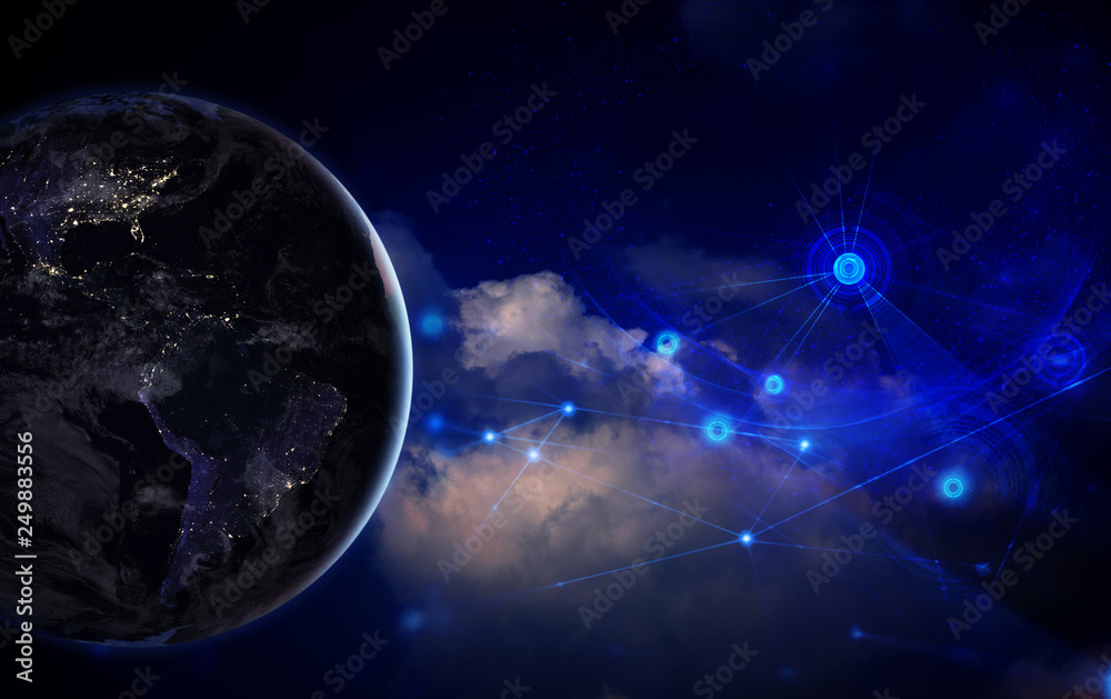 Fototapeta sky cloud world technology cyber hologram ai and internet world social network Elements of this image furnished by NASA