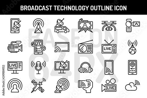 Broadcast technology outline icons set. Pixel perfect icon base on 64PX