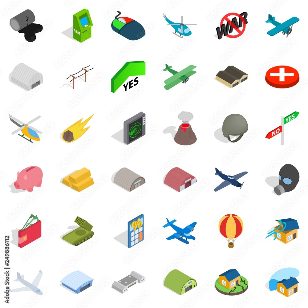 Bad war icons set. Isometric style of 36 bad war vector icons for web isolated on white background Bad war icons set. Isometric style of 36 bad war vector icons for web isolated on white background
