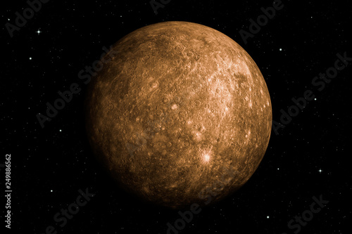 3d rendering of Mercury planet with deep space background. Surface texture furnished by NASA. photo
